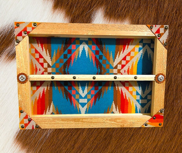 Western Belt Buckle Display Case - Native American (FAMOUS BRAND) Wool Design Background